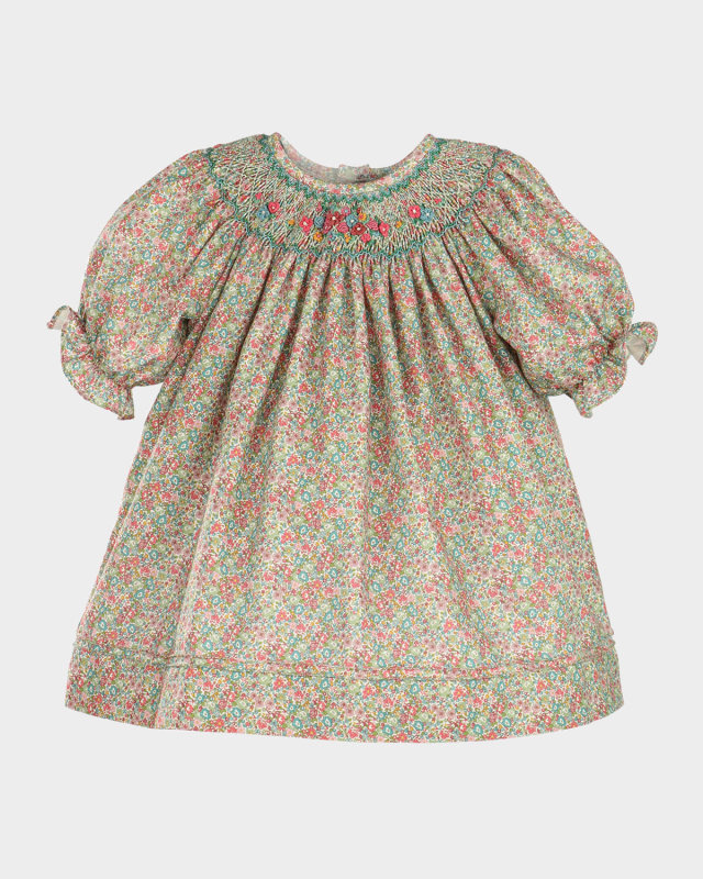 Girl's Sugarplum Bouquet Smocked Cotton Bishop Dress, Size 6M-24